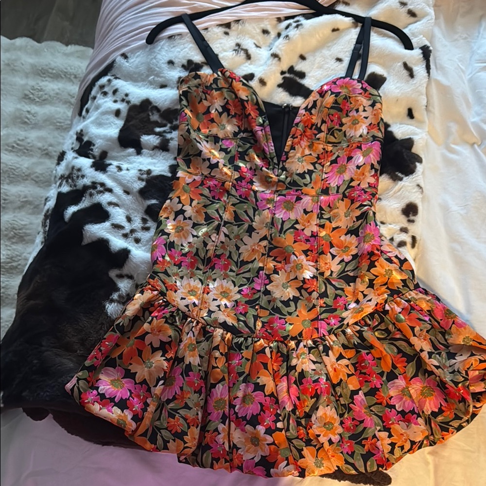For Love And Lemons Floral Mini Dress - Black, Pink, Orange